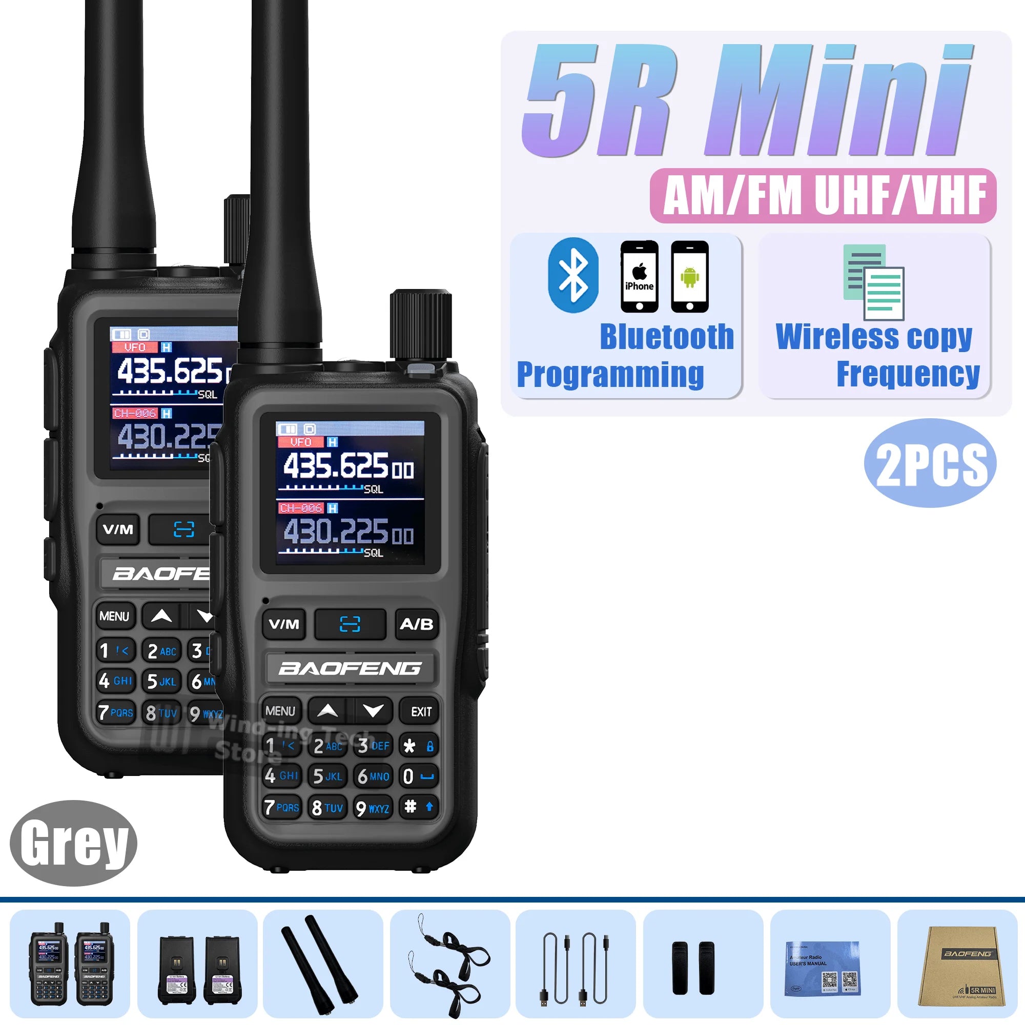 Baofeng UV 5R Mini Walkie Talkie Bluetooth Programming Frequency Hopping Type-C Jack Multiple Colors Dual PTT Camping Ham Radios