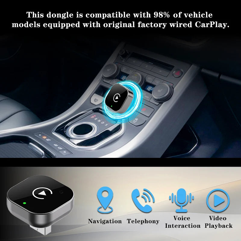 2 IN 1 Wireless Carplay Adapter, Converts Wired to Wireless carplay Adapter for iPhone, Wireless Control Plug & Play Carplay