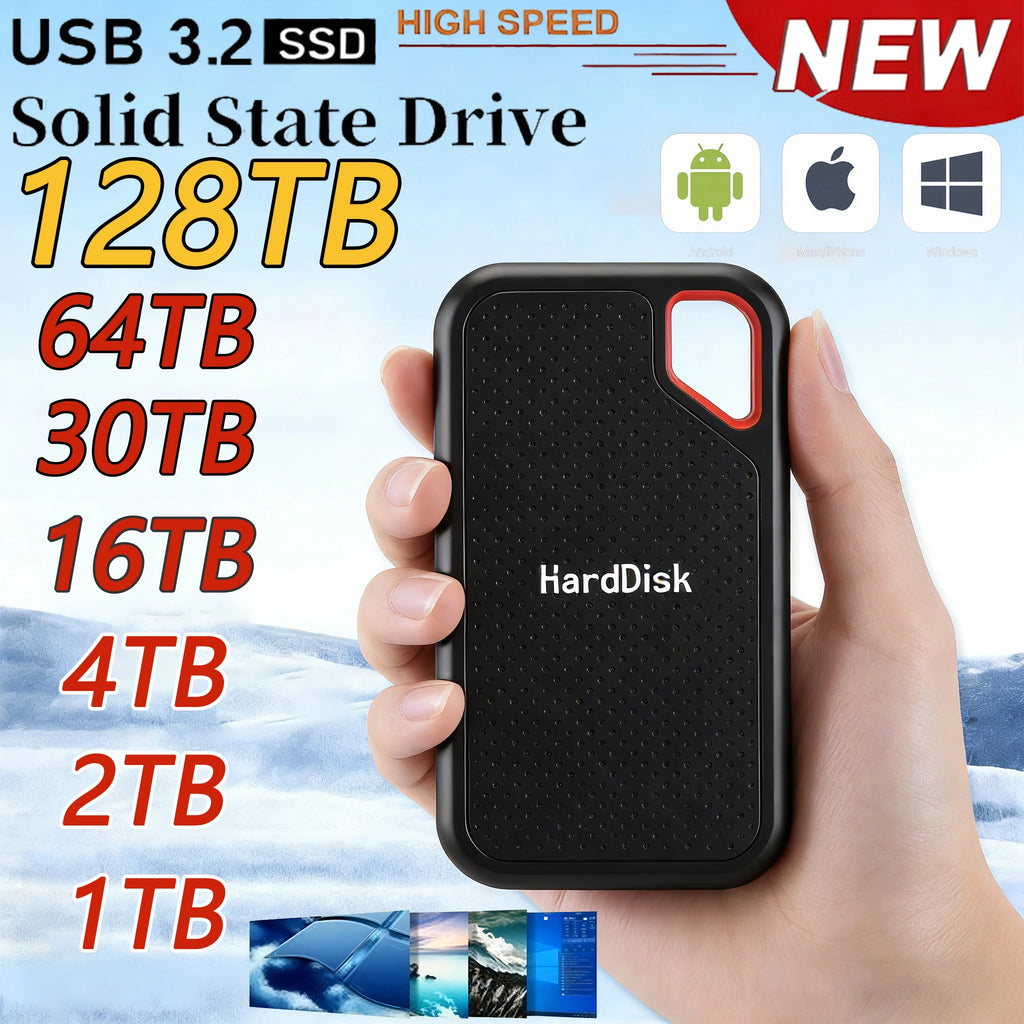 New 2026 High Speed External Hard Drive 128TB 2TB 4TB External Hard Drive Large Capacity SSD For Desktop Laptop File Storage