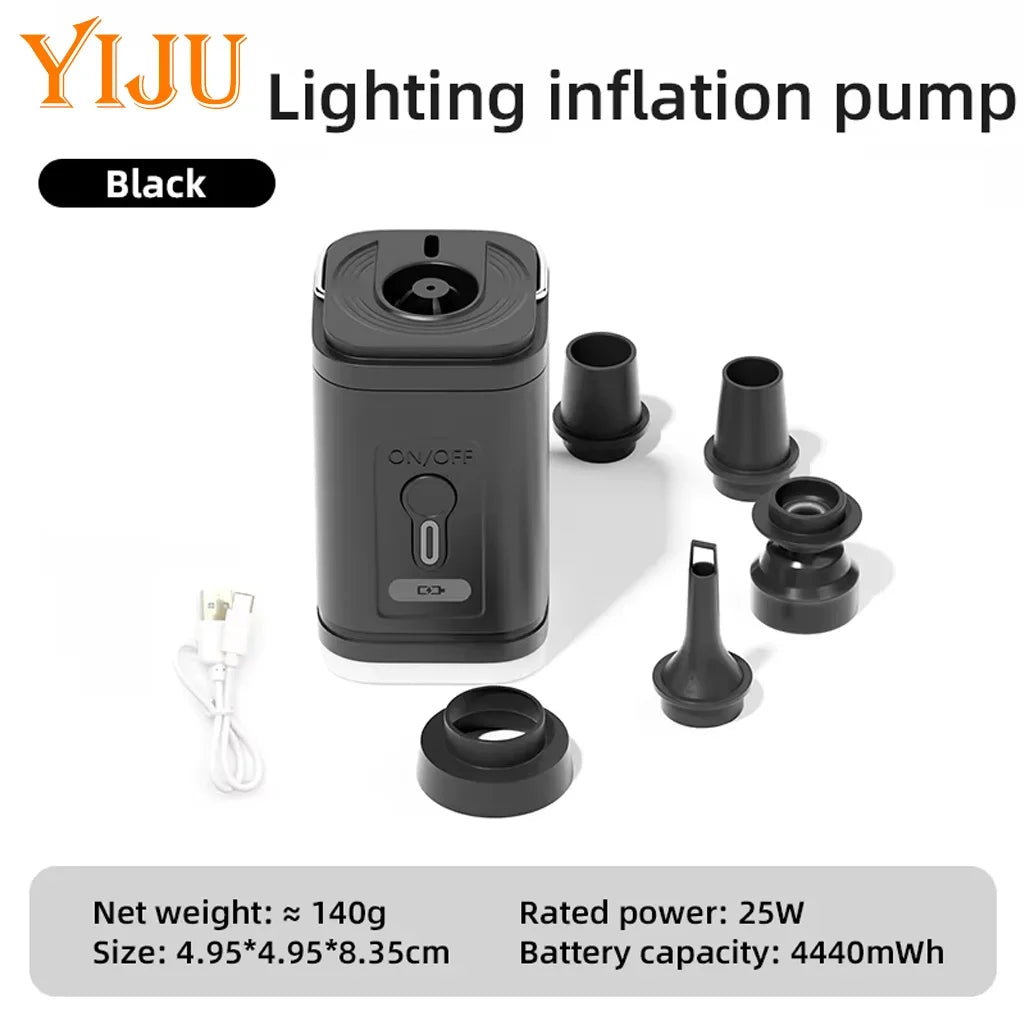 YIJU 3 in 1 Electric Air Pump with Lights Mini Wireless Air Compressor USB Charging Inflator/Deflator Pumps for Outdoor Camping
