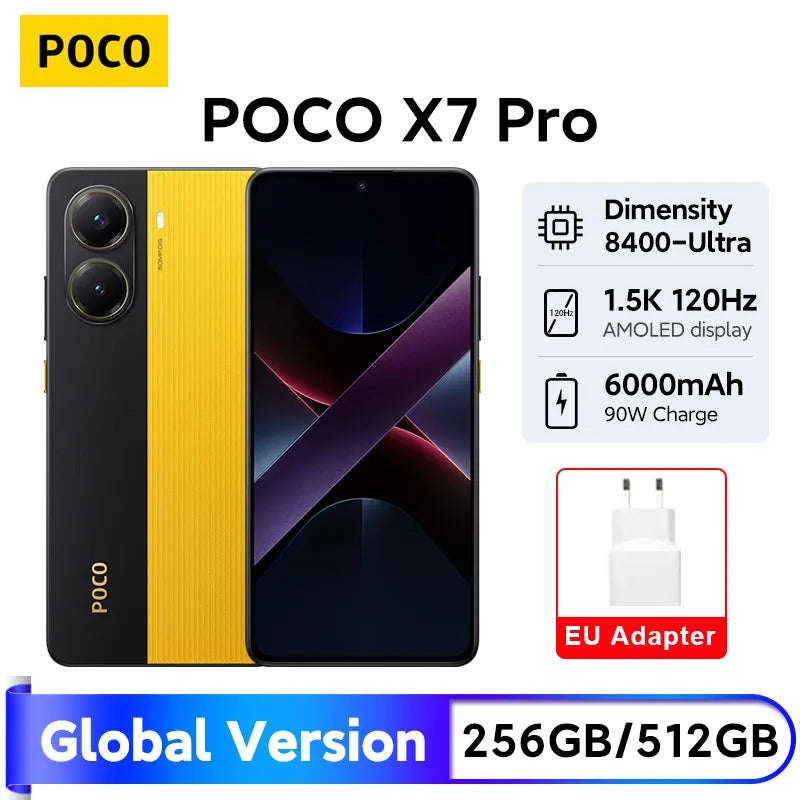 POCO X7 Pro 5G NFC Global Version Cellphone 90W HyperCharge Dimensity 8400-Ultra 6.67‘’ 1.5K 120Hz Display IP68 50MP OIS Camer