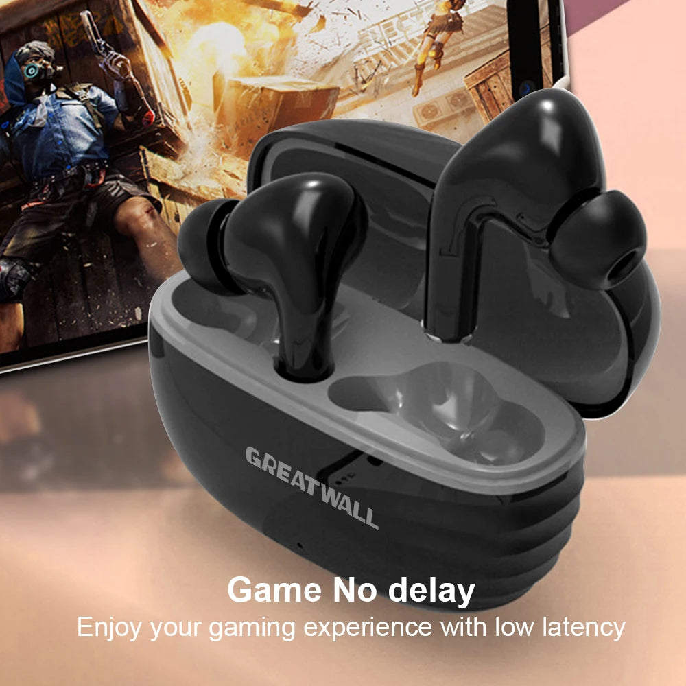 GREATWALL New Wireless Bluetooth Earphones In Ear Stereo Sports Touch Headphones Waterproof Gaming Headset HiFi HD Music Earbuds