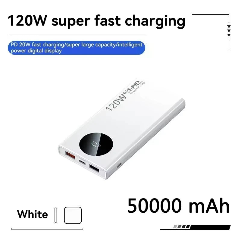 500000mAh Power Bank 120W Super Fast Charging PD20W Dual Way Digital Display Airplane Safe CCC For iPhone Samsung Xiaomi