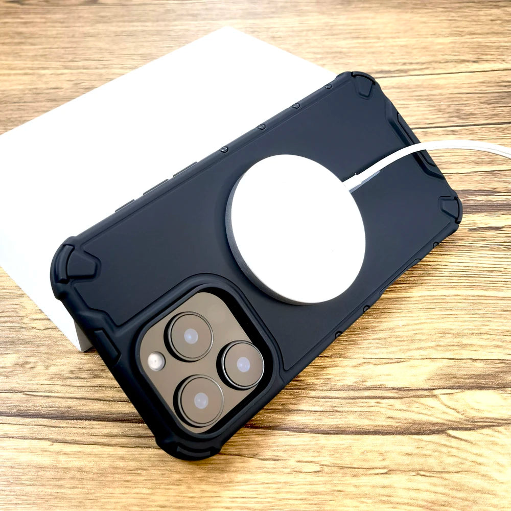 Luxury Shockproof Armor Matte Case For iPhone 17 16 15 14 13 12 Pro Max 16Pro 15Pro For Magsafe Mag Safe Wireless Charge Cover
