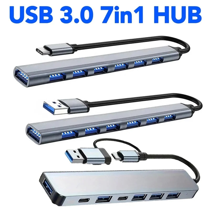 USB 3.0 Hub Type-C to 7 Port USB HUB USB3.0 Adapter Multi Splitter High Speed 5Gbps With USB C For Macbook PC Laptop Accessories