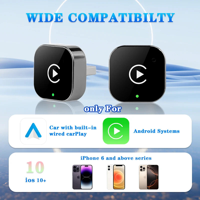 2 IN 1 Wireless Carplay Adapter, Converts Wired to Wireless carplay Adapter for iPhone, Wireless Control Plug & Play Carplay