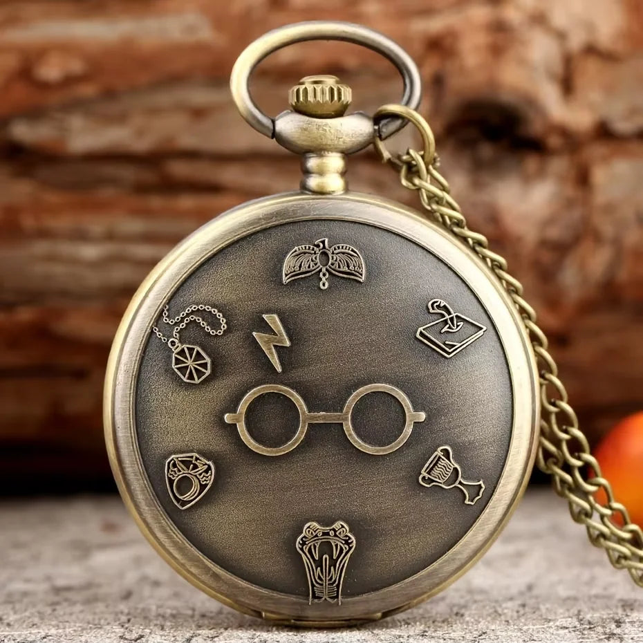 1 piece retro pocket watch, fashionable and trendy glasses pocket watch, quartz watch, cartoon watch
