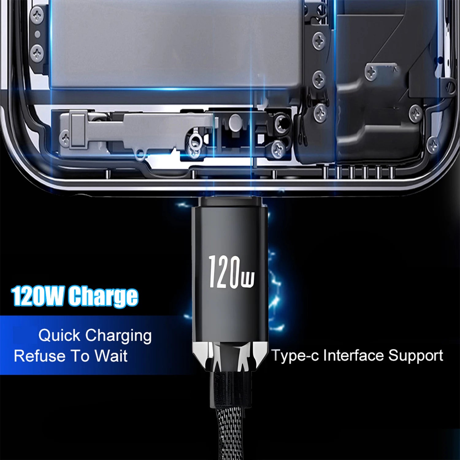 120W Retractable USB A To Type C Cable High-speed Quick Charging Data Line Sturdy Nylon Coiled USB C Wire for Carplay Mi Android