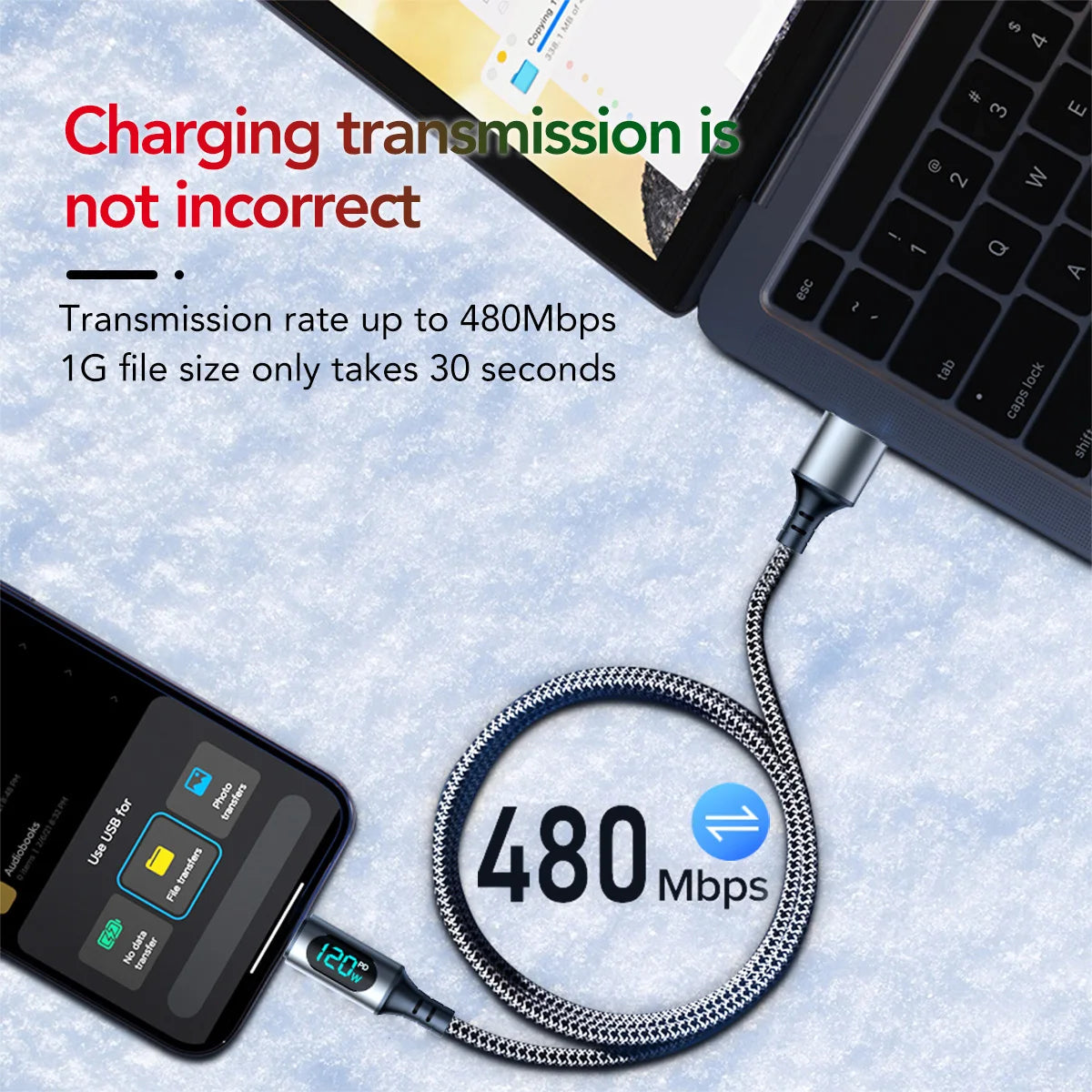 Ultra-Super Fast Charge Cable-6A 120W USB A To Type C Nylon Data Cord For Xiaomi Redmi Samsung With Led Digital Display Cable