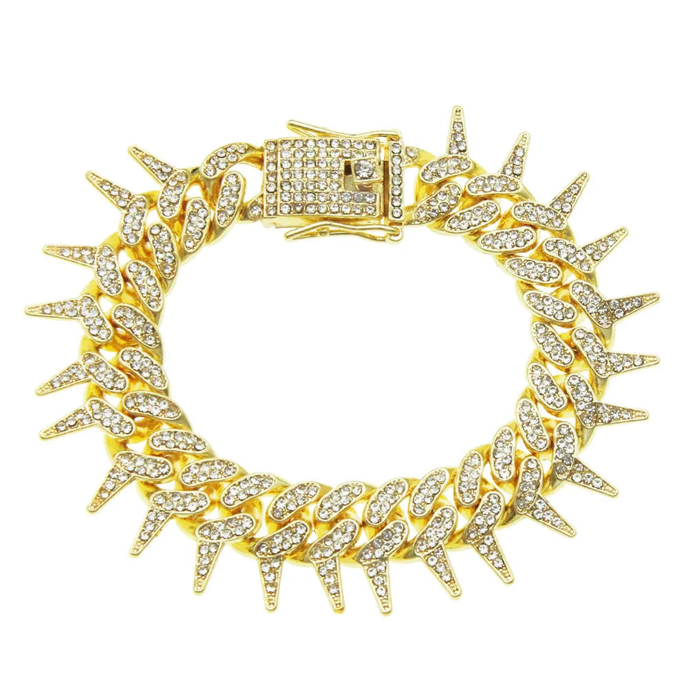 20mm Gothic Thorns Flash Full Rhinestone Miami Cuban Chain Luxury Fashion Men's Necklace For Women Hip Hop Cool Bracelet Jewelry
