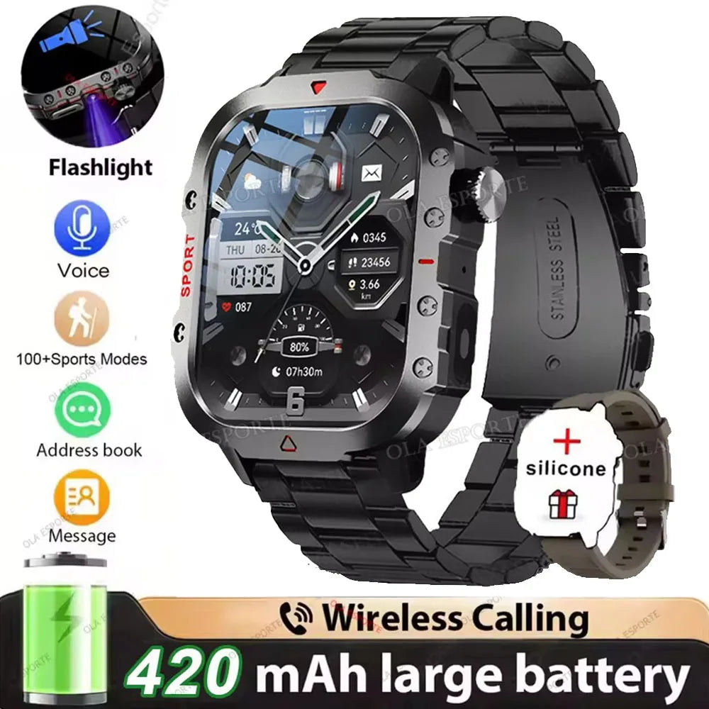 2026 New Military-grade Smart Watch Men GPS Flashlight 3ATM Waterproof Watch Bluetooth Call 100+Sport Outdoor Smartwatch Pk MA27