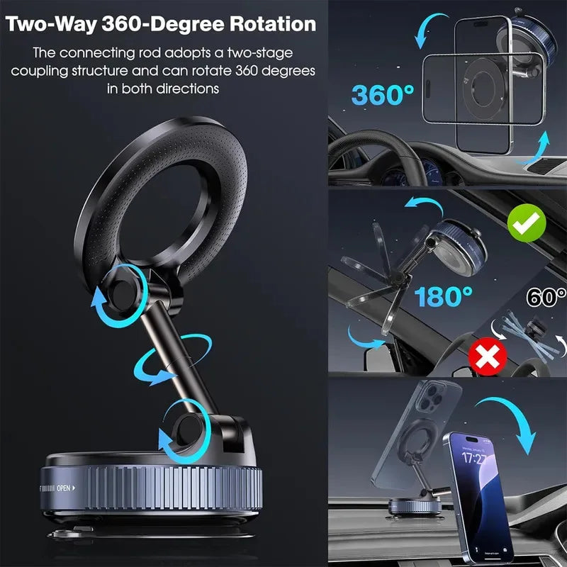 Upgraded 360° Vacuum Magnetic Phone Holder, Magnetic Car Phone Mount, Hands-Free Suction Cup Phone Holder for Car/Gym/Mirror