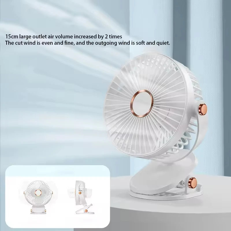 2025 8000mAh Clip-on Fan 5 Speed Quiet Rechargeable Desktop Portable Air Circulator Wireless Fan With LED Light For Office