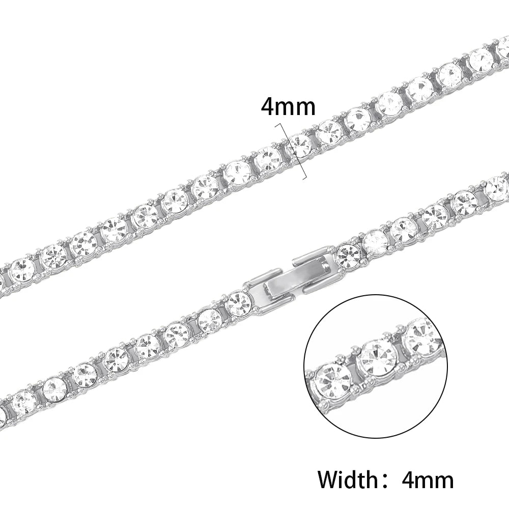 New Classical 4MM Tennis Chain Iced Out Bracelet Necklace Men Fashion Hip-Hop Jewelry Women 8/18/20/24/inch Choker Gift