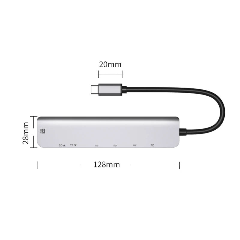 7 in 1 Type C USB 3.1 HDTV 4K 30Hz Video USB 3.0 USB2.0 SD TF Card Slot Reader Data USB-C PD Charging Hub Adapter for Macbook
