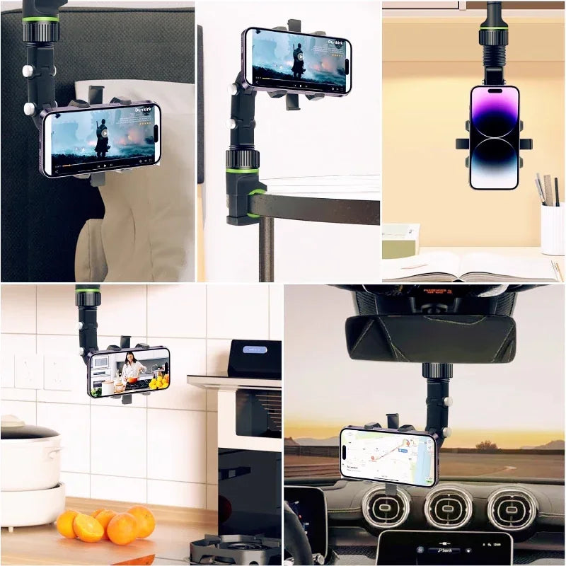 Rear View Mirror Car Phone Holder,360° Rotatable and Retractable mobile support, Fit All iPhone Android Mobile Phone & Most Car