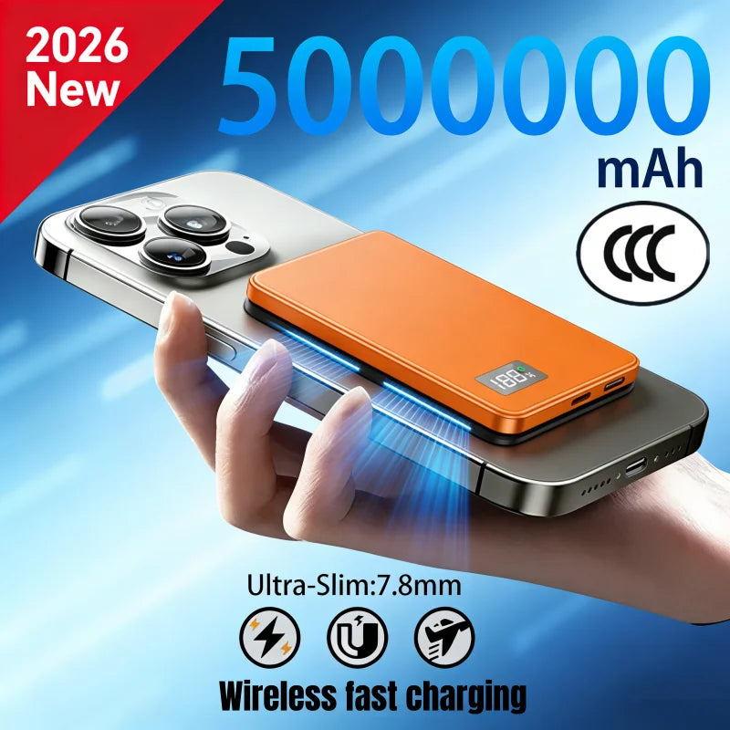 500000mAh Wireless Magnetic Power Bank Fast Charging Portable PD22.5W External Battery for Magsafe for iPhone17 Samsung Xiaomi