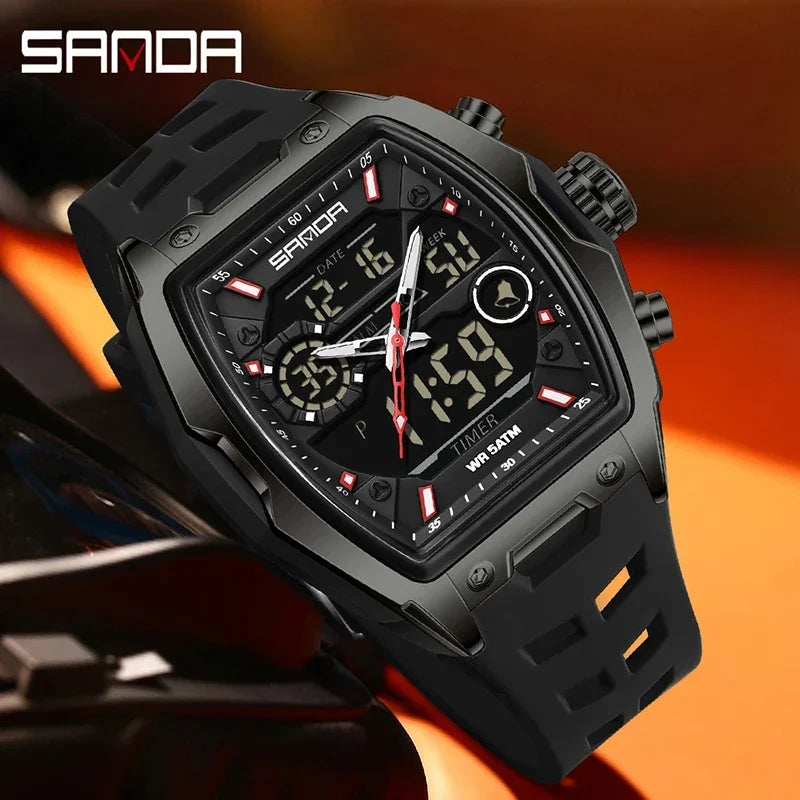 SANDA Men Electronic Watch Big Dial Sports LED Analog Digital Chronograph Military Dual Display Man Wristwatch relogio masculino