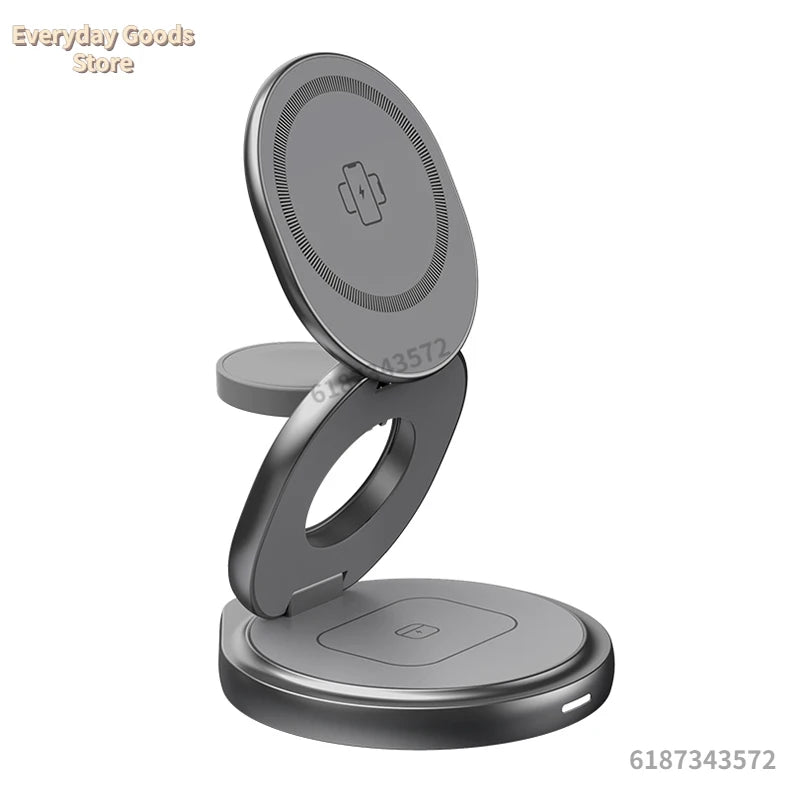 3 In 1 Magnetic Wireless Charger Fast Charging Station 360° Rotation Foldable Phone stand for iPhone 12-16 Pro Max Watch Airpods
