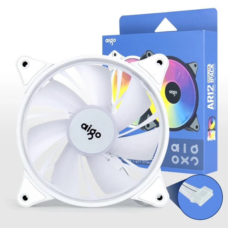 Aigo AR12 White 120mm PC Computer Case Fan Cooling Cooler 6PIN Adjustable RGB Led 12cm Mute Ventilador Adjust Speed 5V ARGB Fans