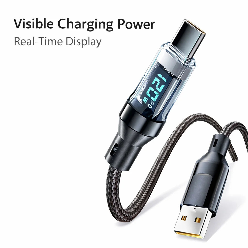 100W 120W USB C Cable Fast Charging Cord with LED Display, USB A to C & C to C Charger Cable High Speed Type C Cable for Phone