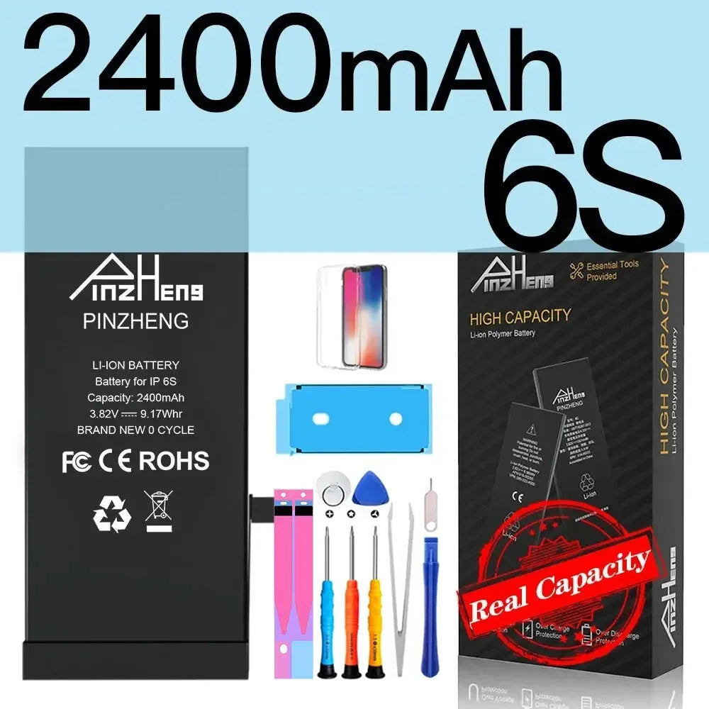 PINZHENG Real High Capacity Battery For iPhone 5S SE 6 6S 7 8 Plus X Xr Xs Max Phone Replacement Bateria Warranty One Year