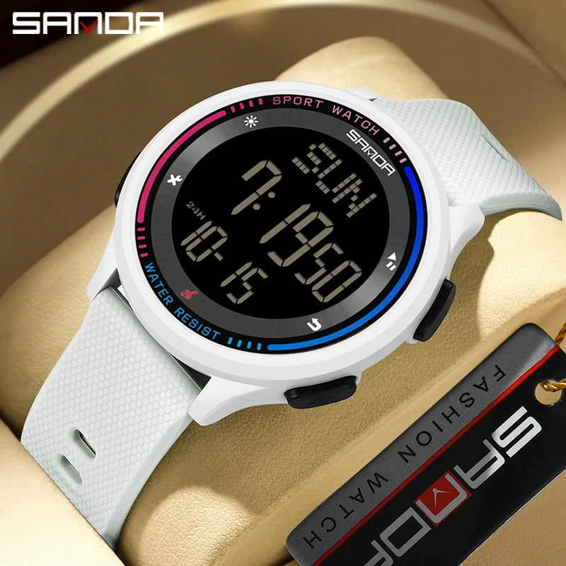 SANDA Men's Watch Multiple Functions Outdoor Sports Stopwatch Waterproof Digital Movement LED Men Wrist Electronic Alarm Watches