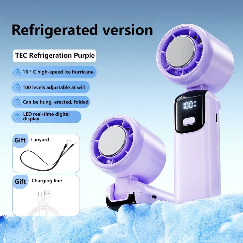 Lenovo Ice Cooling Handheld Fan 100 Speeds Turbo Portable USB Desk Fan Foldable/Hangable for Outdoor Fast Chill Ice Compress