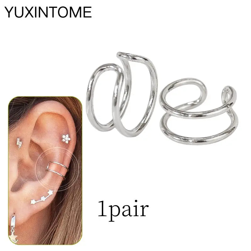 1PC Punk Ear Cuff Plated 24K Gold/925 Silver Conch Clip Earrings For Women Climbers No Piercing Fake Cartilage Earrings