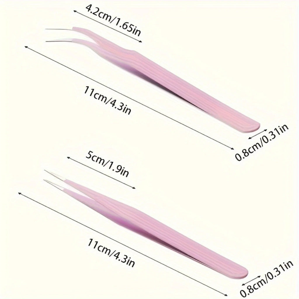 2pcs Stainless Steel Precision Tweezers, Color Scrapbook , Straight And Curved Head , Pink/Blue/Purple/White/Bla