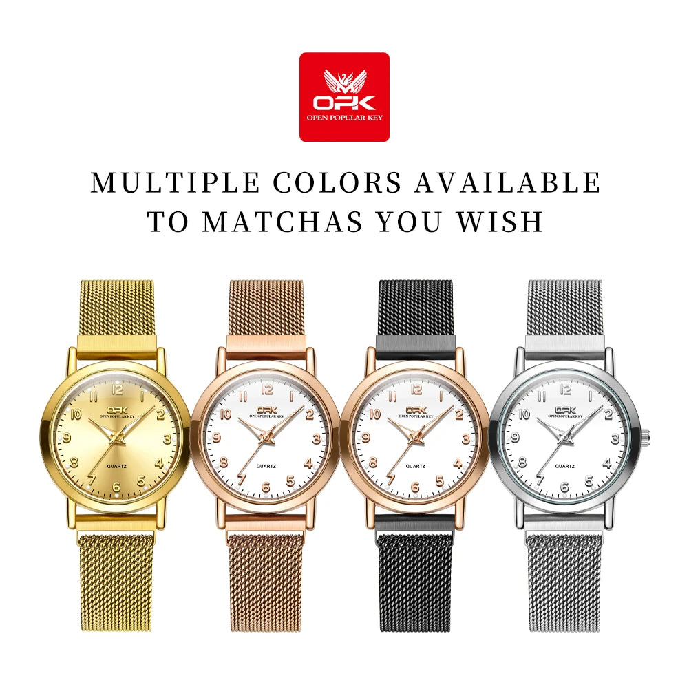 OPK 8115 Women's Watch Simple Fashion Original Quartz Wrist Watch Stainless Steel Mesh Strap Waterproof Watch For Women Reloj