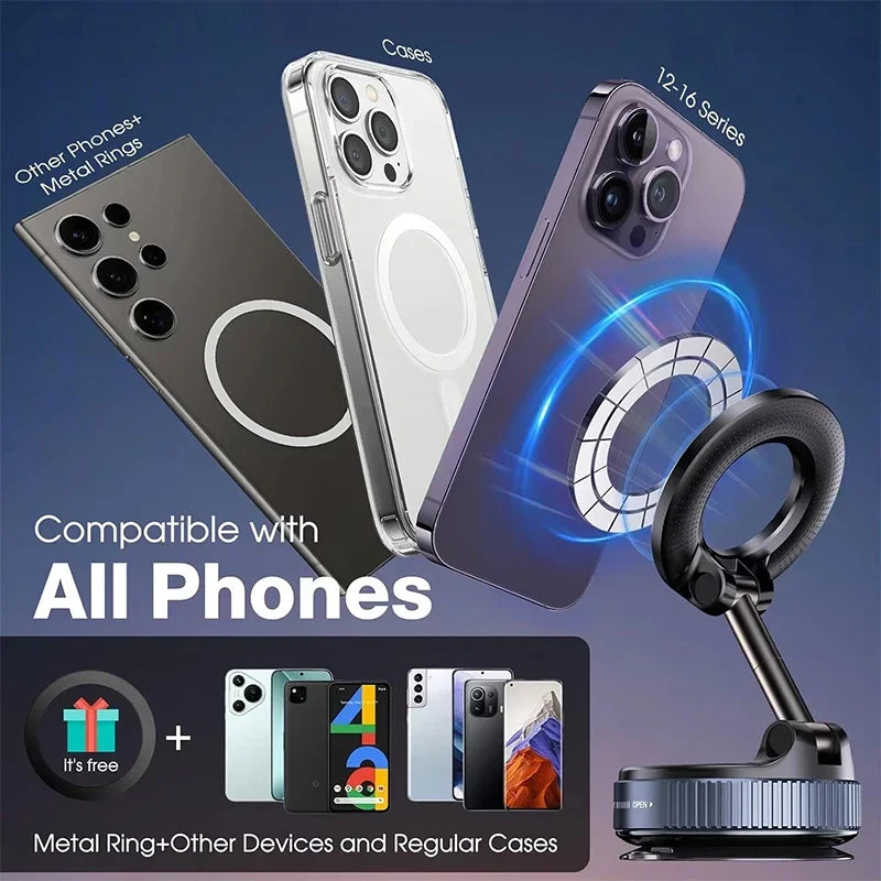 Car Bracket Vacuum Magnet Upgraded Version Multi-angles Adjustment Strong Magnetic Suck Foldable Car Navigation Phone Holder New