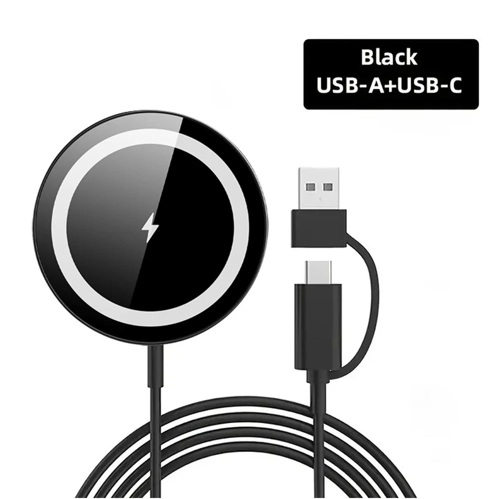 2 In 1 Magnetic Wireless Charger Pad With USB C Cable LED Light Fast Charging For iPhone 17 Samsung S26 Android Phone Accessory