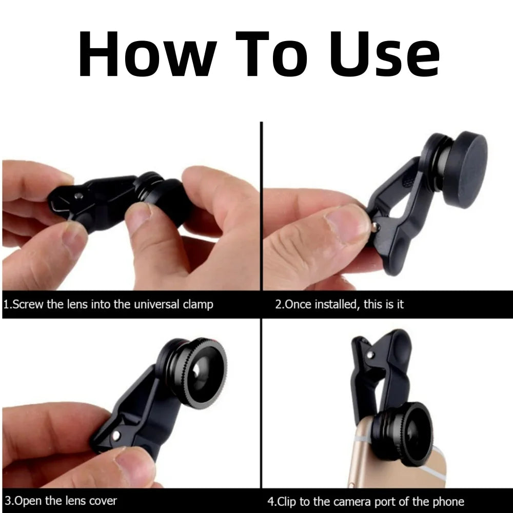 3 in 1 Lens Magnifying Glass 0.67X Wide Angle Fisheye Phone Lens Micro Camera Len Universal Kit With Phone Clip For Smartphones