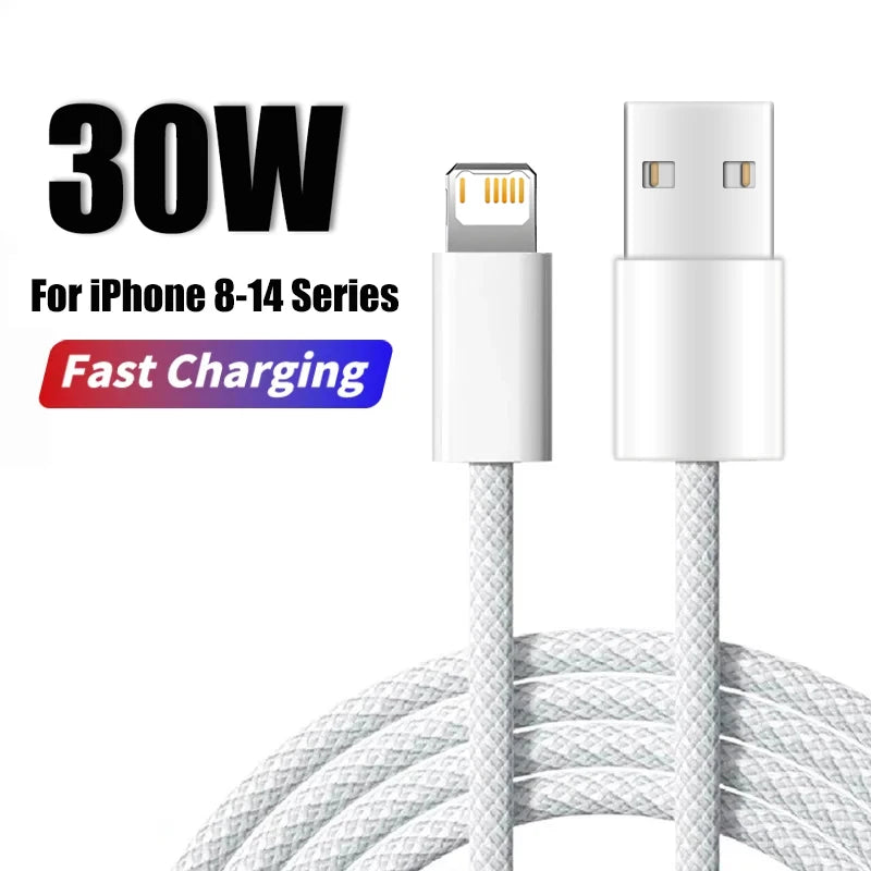 30W Fast Charging USB Cable For iPhone 14 13 12 11 Pro Max 8 7 6 Plus XS X XR Type C Data Line 2M Quick Charge Phone Accessories