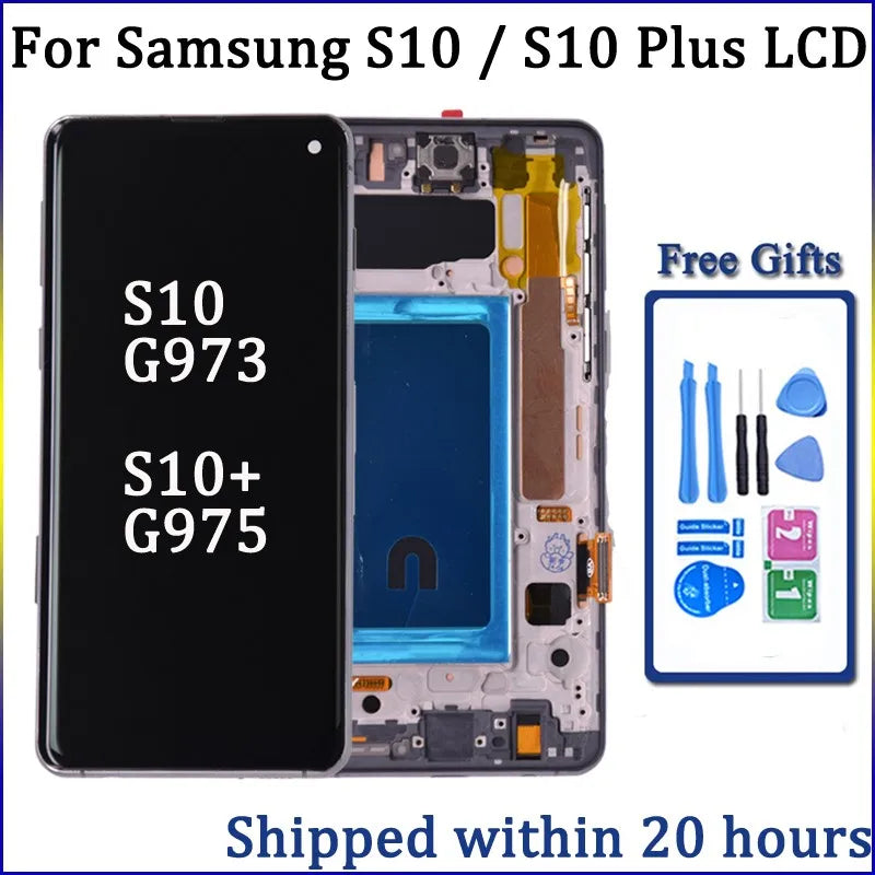 For Samsung S10 Plus S10+ G975 G975F Lcd Display Digital Touch Screen  with Frame for Samsung S10 G973 LCD Display Assembly