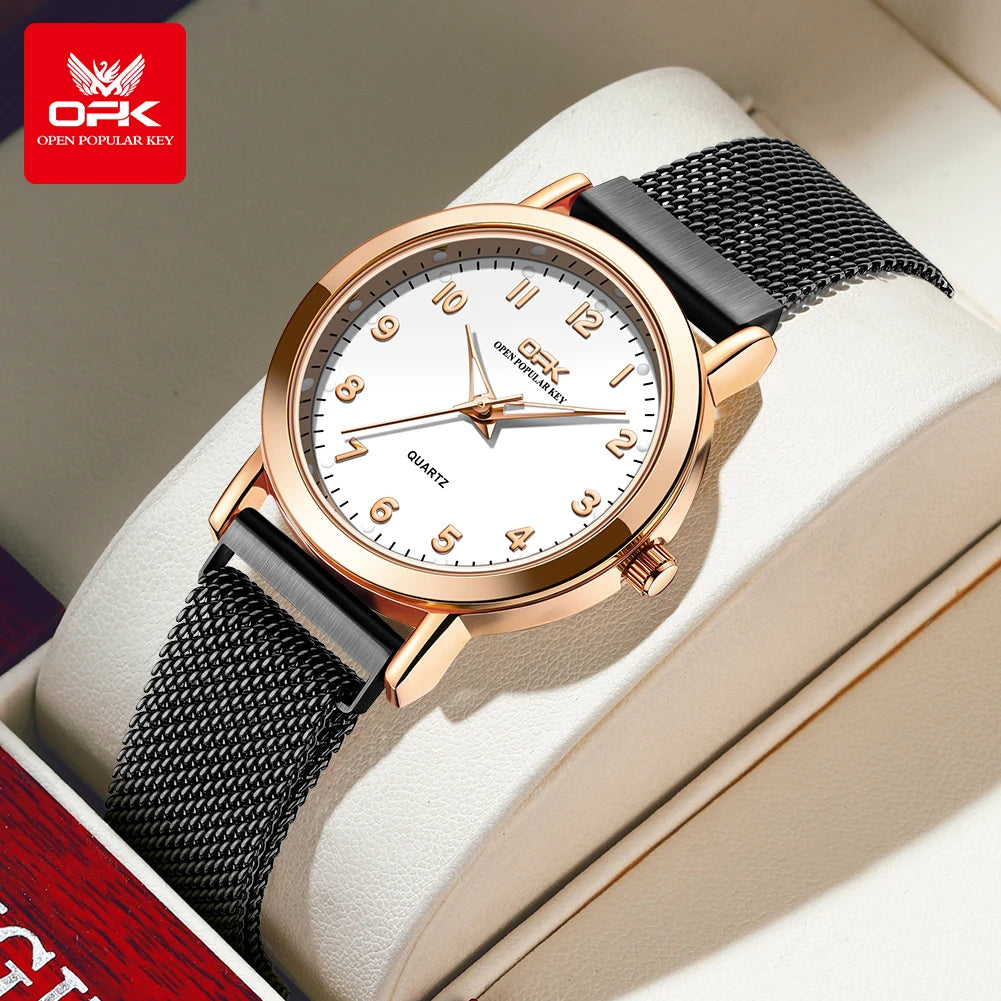OPK 8115 Women's Watch Simple Fashion Original Quartz Wrist Watch Stainless Steel Mesh Strap Waterproof Watch For Women Reloj