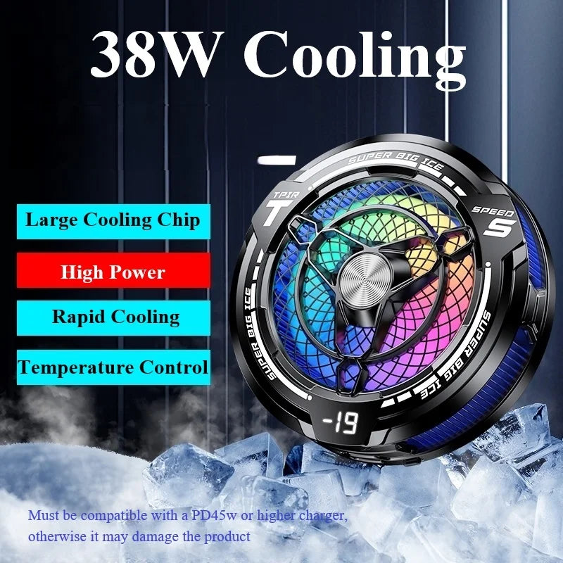 FS12 45W Semiconductor Tablet Cooler Large Area Powerful Cooling Magnetic RGB Phone Cooler for Pad/Gaming Phones with Lights