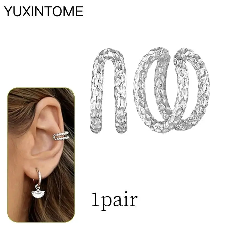 1PC Punk Ear Cuff Plated 24K Gold/925 Silver Conch Clip Earrings For Women Climbers No Piercing Fake Cartilage Earrings