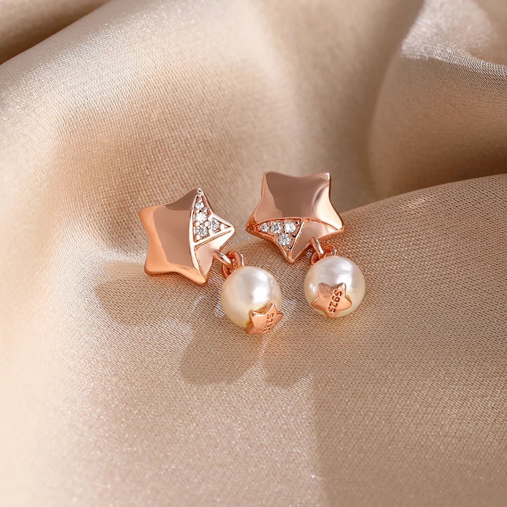 Fashionable Silver Plating Black Cat Pearl Pink Bow Round Heart Shape Pendant Earrings For Women DIY Jewelry
