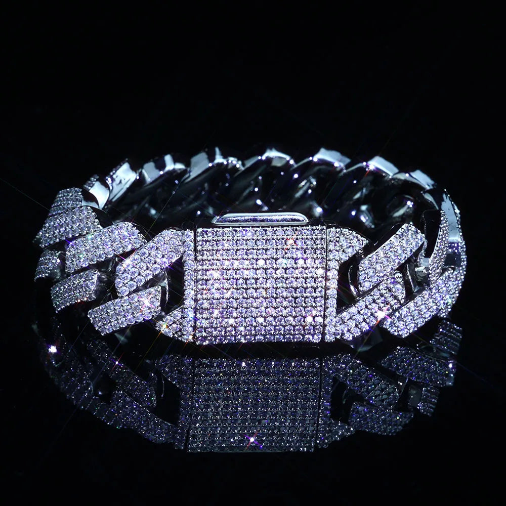 NY Hip Hop Cuban Link Chain Jewelry 20MM Width 3 Rows CZ Men Iced Out Cuban Chains Bling Cubic Zirconial Brass Necklace ﻿
