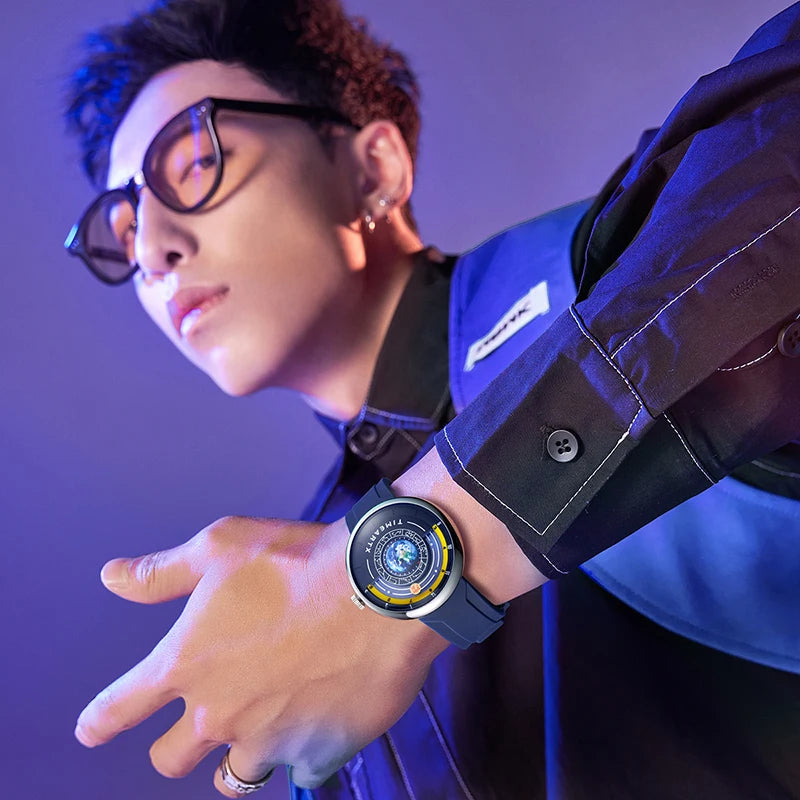 TIMEARTX 2026 New Men's Sports Watch Unique Earth Pointer Design Silicone Strap Waterproof High Quality Watch