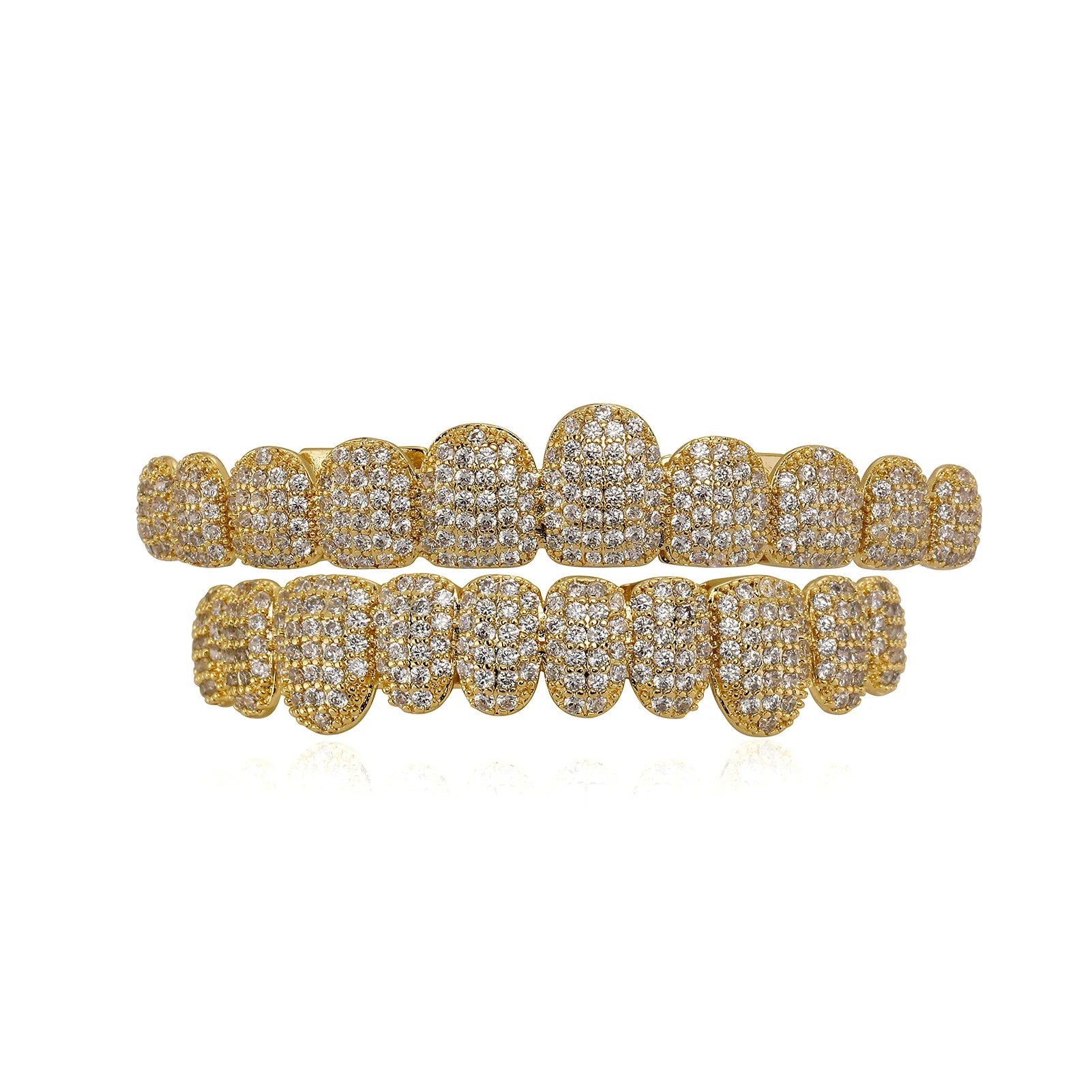 TOPGRILLZ Iced Out 10 Top &10 Bottom 5A CZ Stones Teeth Grillz Punk Rapper 14K Gold Plated Zircon Tooth Caps For Mouth Jewelry