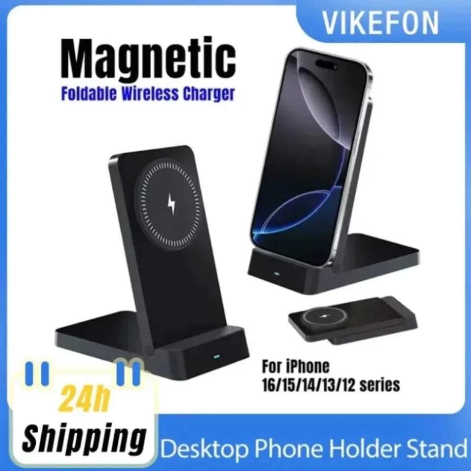 Foldable Magnetic Wireless Charging Stand Auto Adsorption Anti-slip for Desktop Office Home Travel for iPhone17 16 15 14 Charger