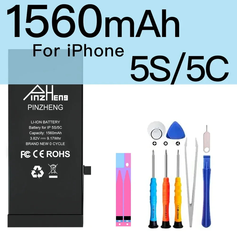 PINZHENG Real High Capacity Battery For iPhone 5S SE 6 6S 7 8 Plus X Xr Xs Max Phone Replacement Bateria Warranty One Year