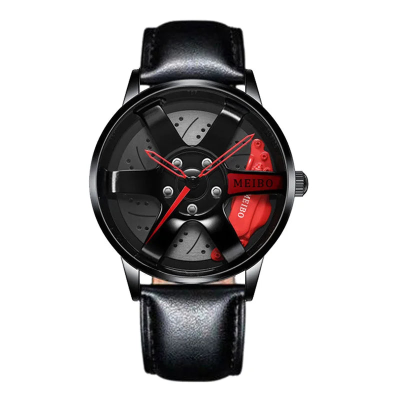 New Fashion Men Leather Watches Men Car Wheel Hub Stainless Steel Quartz Watch For Mens Military Sports Watch Relogio Masculino