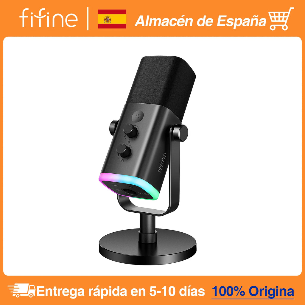 FIFINE USB/XLR Dynamic Microphone with Touch Mute Button,Headphone jack,I/O Controls,for PC PS5/4 mixer,Gaming MIC Ampligame AM8