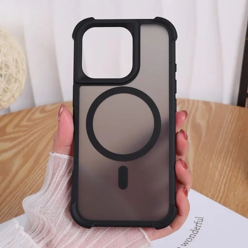 Magnetic Luxury Matte Fall prevention  Armor Shockproof Case For iPhone 15 14 13 17 16 Pro Max Wireless Charge For Magsafe Cover