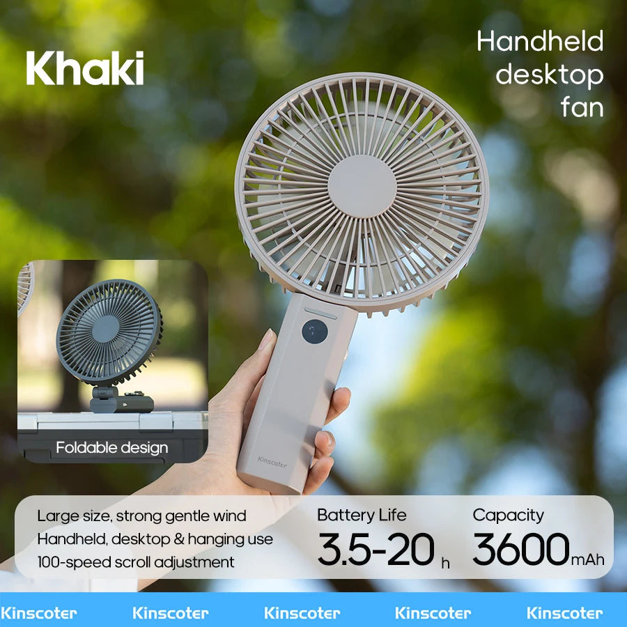 New Portable Folding Handheld Fan 3600mAh Desktop Rechargeable Fan 100-speed Wind Angle Adjustable for Home Outdoor Travel