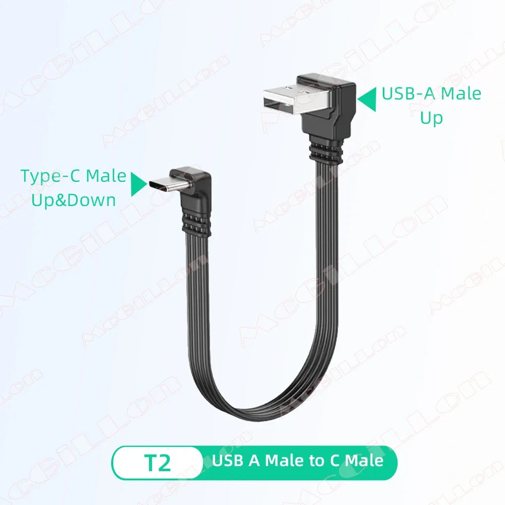 Flat Flexible Straight&Up & Down & Left & Right Angled 90 Degree USB Male to Type C Male Charging and Data Cable 10CM 30CM 50CM